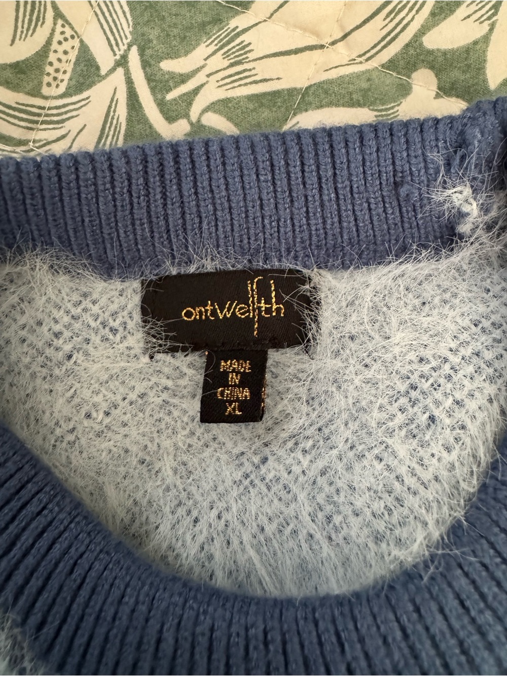 Women's Light Blue Argyle Crewneck Sweater - Soft Knit Pullover With Pearls - Picture 3 of 8